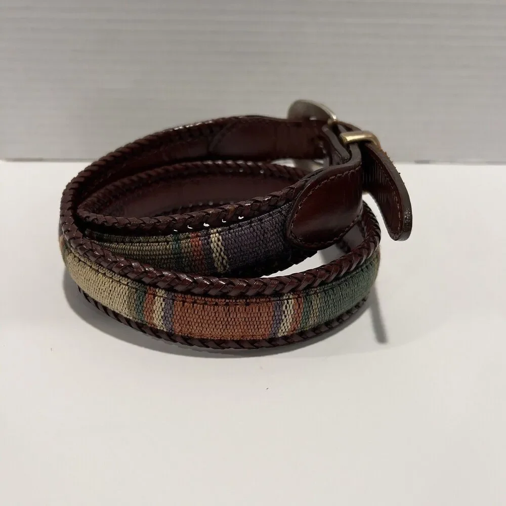 Vintage 90s Colorful Striped Leather Belt 38